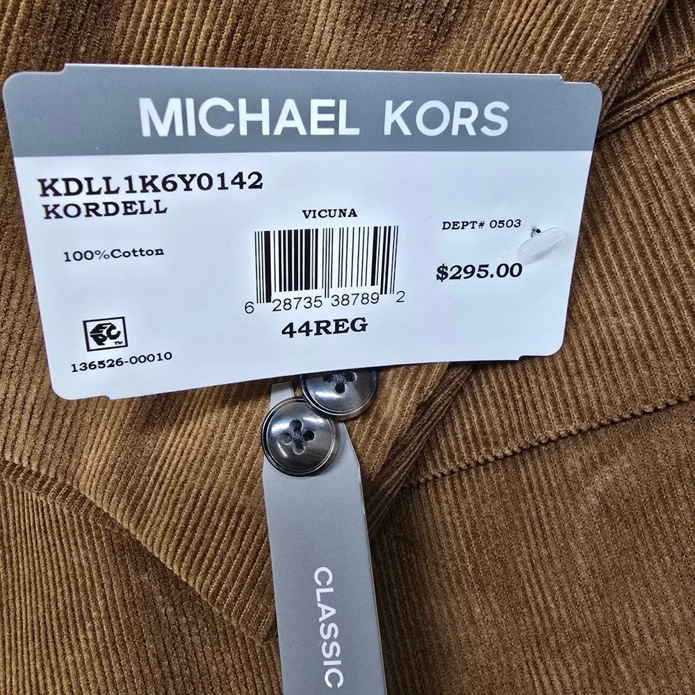Michael Kors Corduroy Sport Coat‎ Mens 44R 44 Vicuna Brown Classic Fit $295 NEW